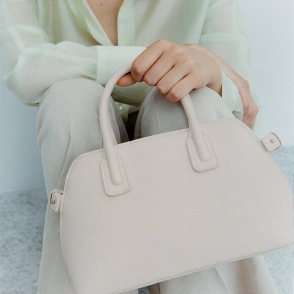 MANGO Off-White Double-Handle Bowling Bag/NWT - Picture 2 of 14